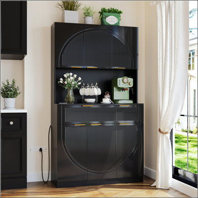 Armoire de rangement pour garde-manger de 71 pouces avec tiroirs, portes et station de charge intégrée pour les espaces de vie modernes