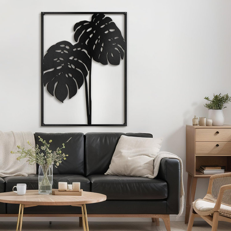 Décoration murale décorative en métal Tropical Monstera, H 18 po x l 13,43 po x P 0,05 po, Noir