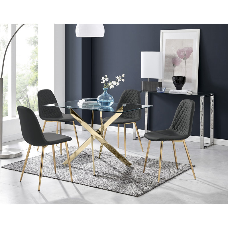 Lenworth 4 - Person Dining Set, Black/Gold