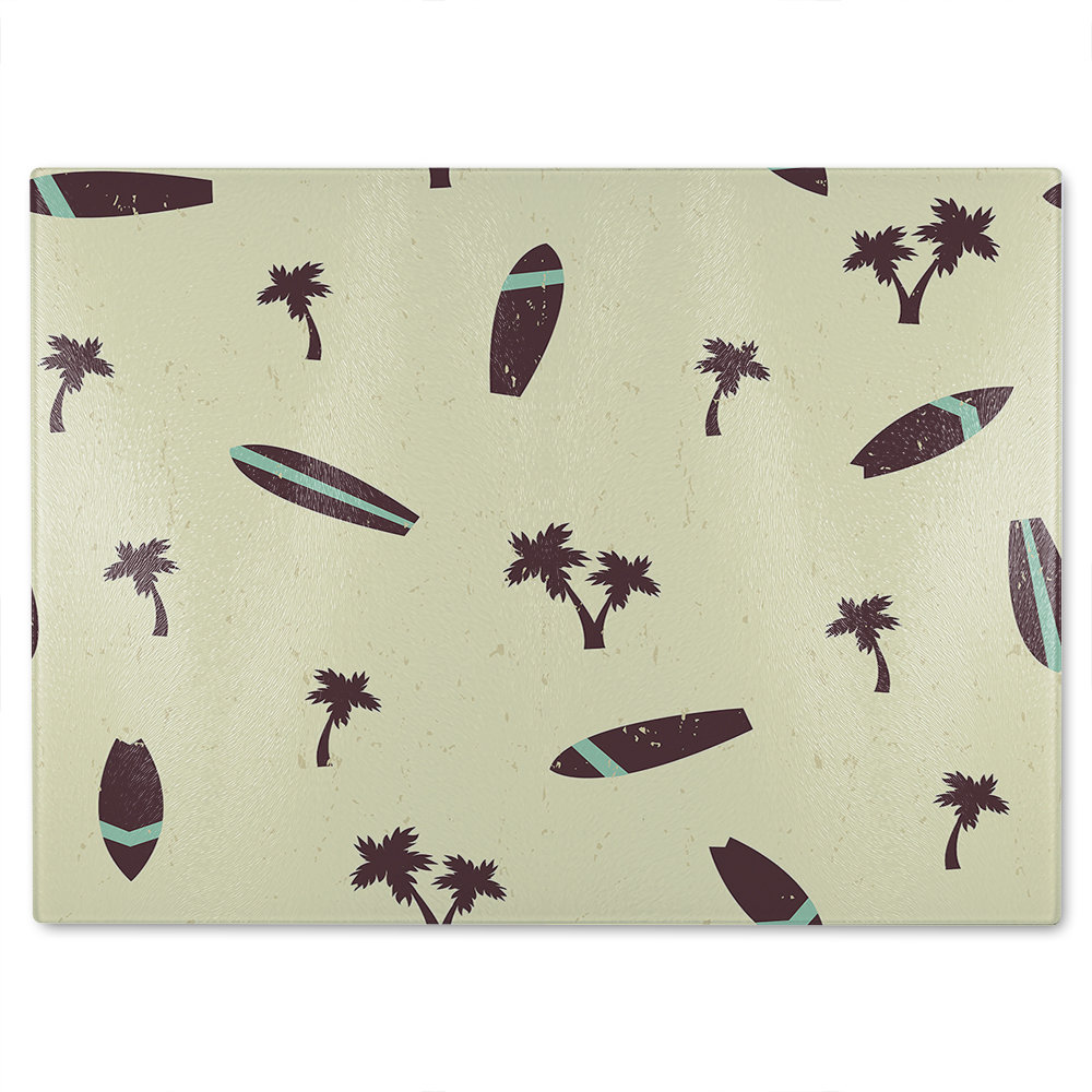 Surf Board & Palm Silhouettes Glass Chopping Board