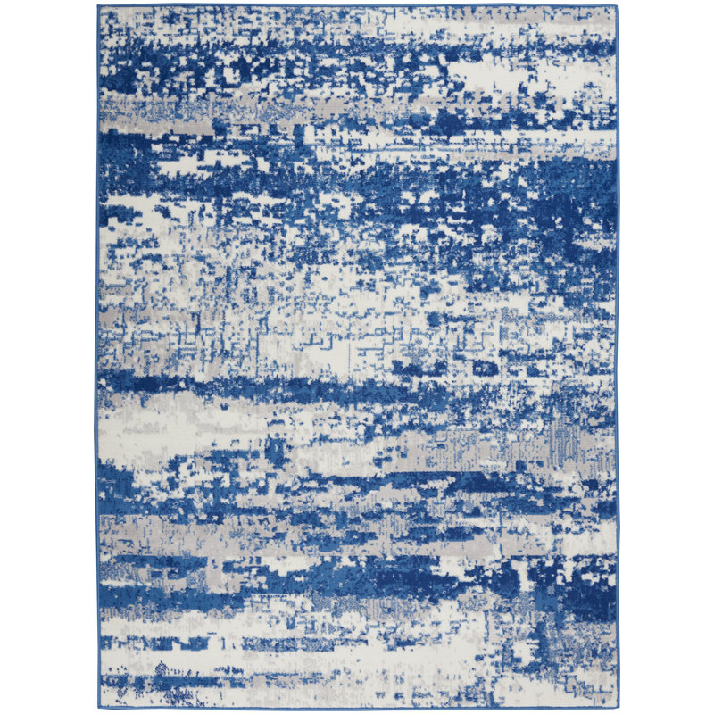 Blue/Gray/Ivory Area Rug, Rectangle 3' x 5'