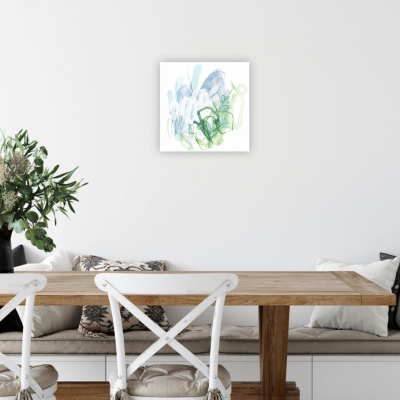 «Green Abstract Water Sprig», impression sur toile de qualité supérieure, art mural moderne 24 x 24 po