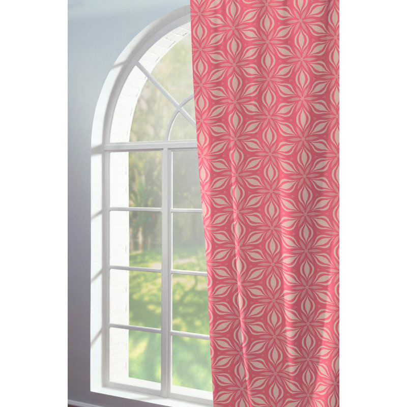 Delmira Retro Floret Slot Top Opaque Curtain, Pink/Rose, 145 W x 225 D cm