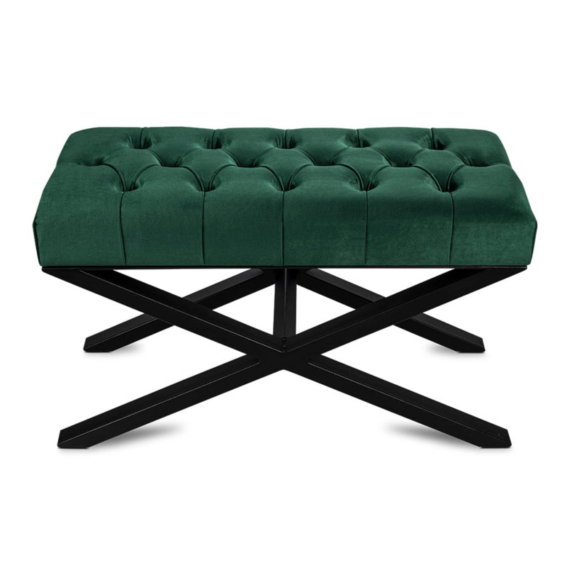 Laffoon Velvet Upholstered Bench, Bottle Green, H45 x W90 x D35cm
