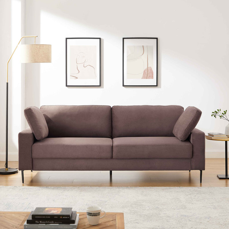 Etta 214.1Cm Velvet Square Arms Sofa, Chocolate Polyester