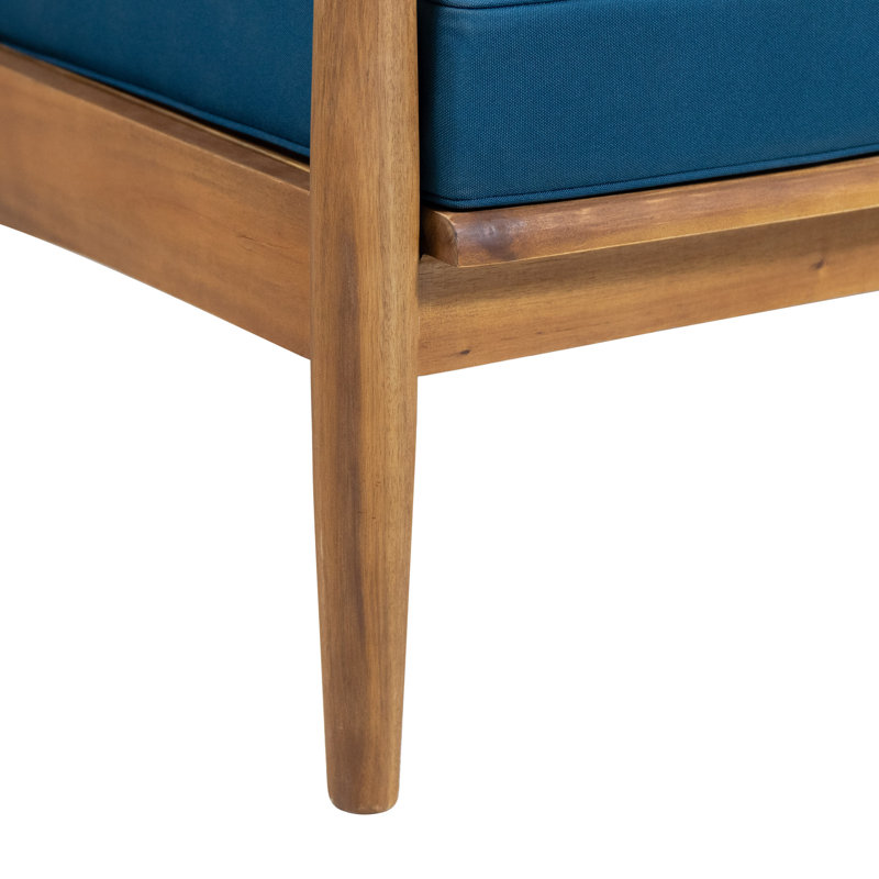 Ensemble de canapé d'extérieur 4 pièces avec table basse, causeuse et fauteuils club, structure en bois, coussins bleu marine