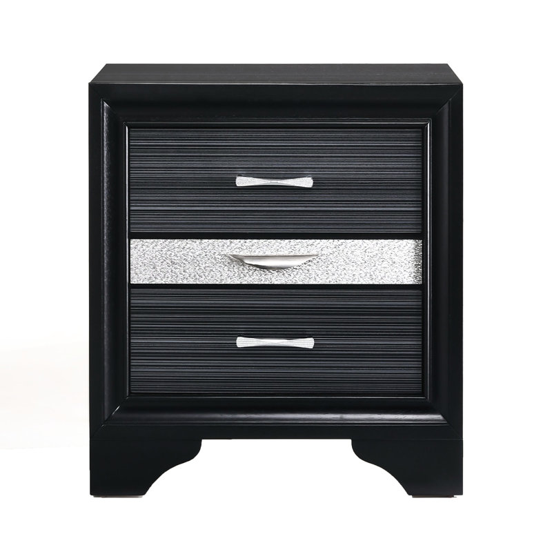 Table de chevet noire à 3 tiroirs - Unité de rangement fonctionnelle et moderne