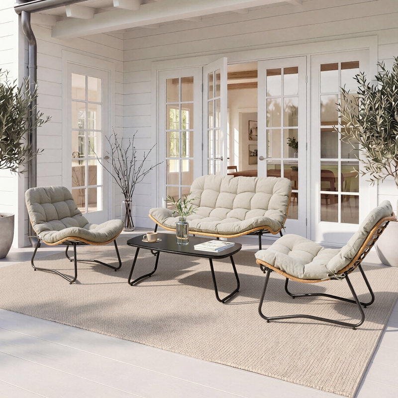 4-person Patio Conversation Sets With Table, Beige