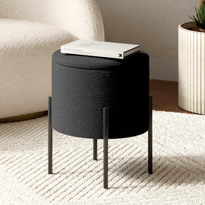 Modern Round Boucle Ottoman With Storage by Ebern Designs