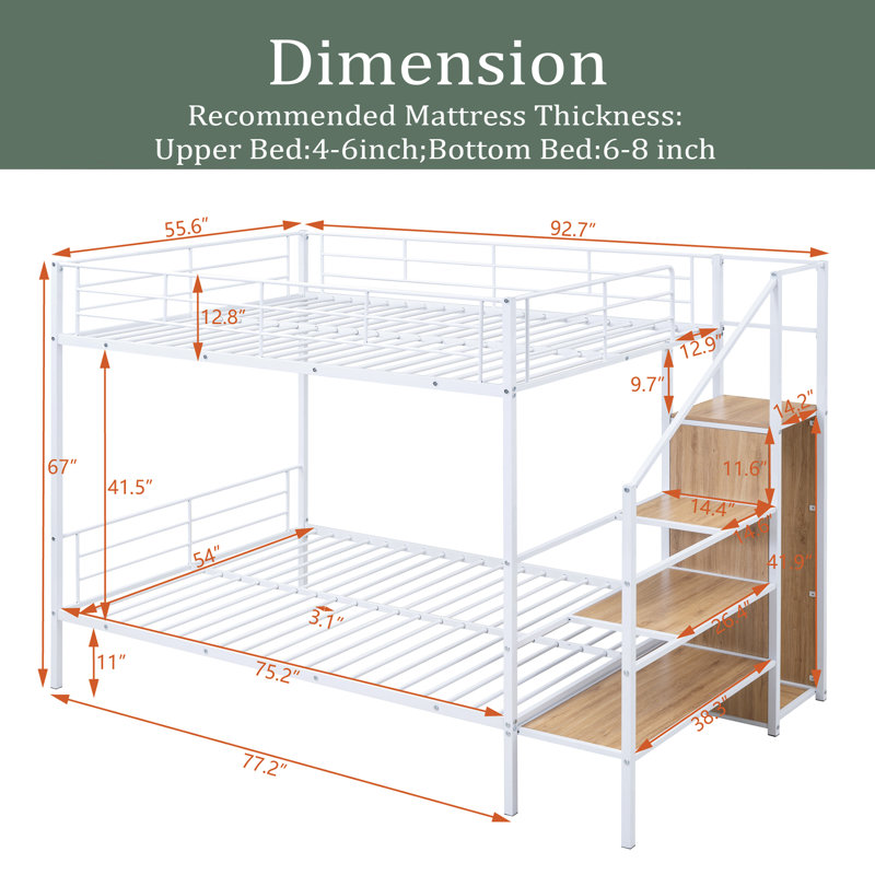 Eleuterio Kids Bunk Bed, Full Over Full, White