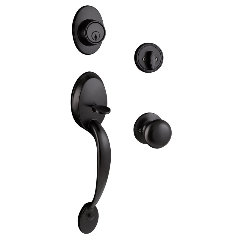 Coventry Door Handle Set with Cambridge Knob and Deadbolt in Chrome, Black