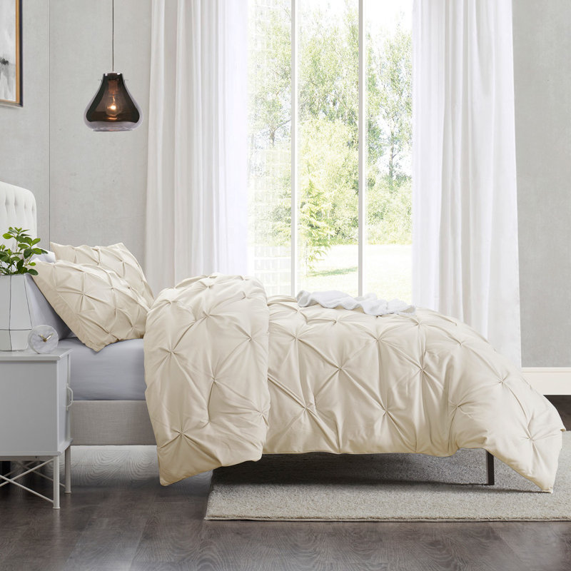 Housse de couette avec insert Pinch Pleat, Couette pour grand lit + 3 pièces supplémentaire, Crème