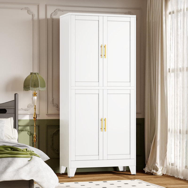 Armoire de rangement Winston Porter de 74,8 po de hauteur avec 4 portes et tablettes réglables pour usages multiples, White