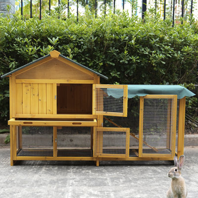 Cage à lapins intérieur / extérieur avec cage, plateau anti-fuites, panneau UV et grillage amovible