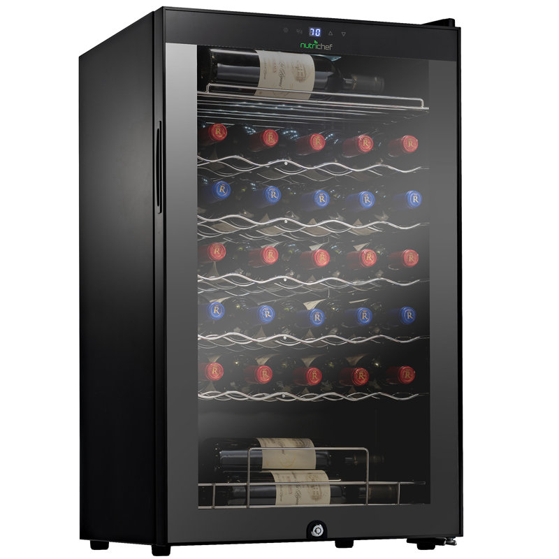NutriChef Single Zone 19.49'' Freestanding 34 Bottle Wine Refrigerator
