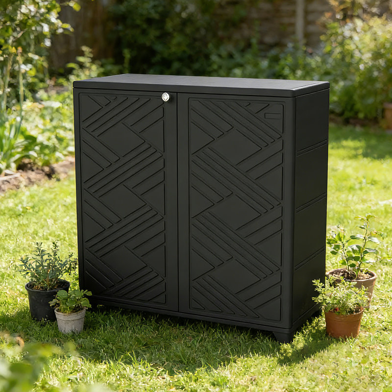 Storage Cabinet With 1 Shelf - Waterproof UV-Resistant 33.5×15.1×34.3 In (Black), Black