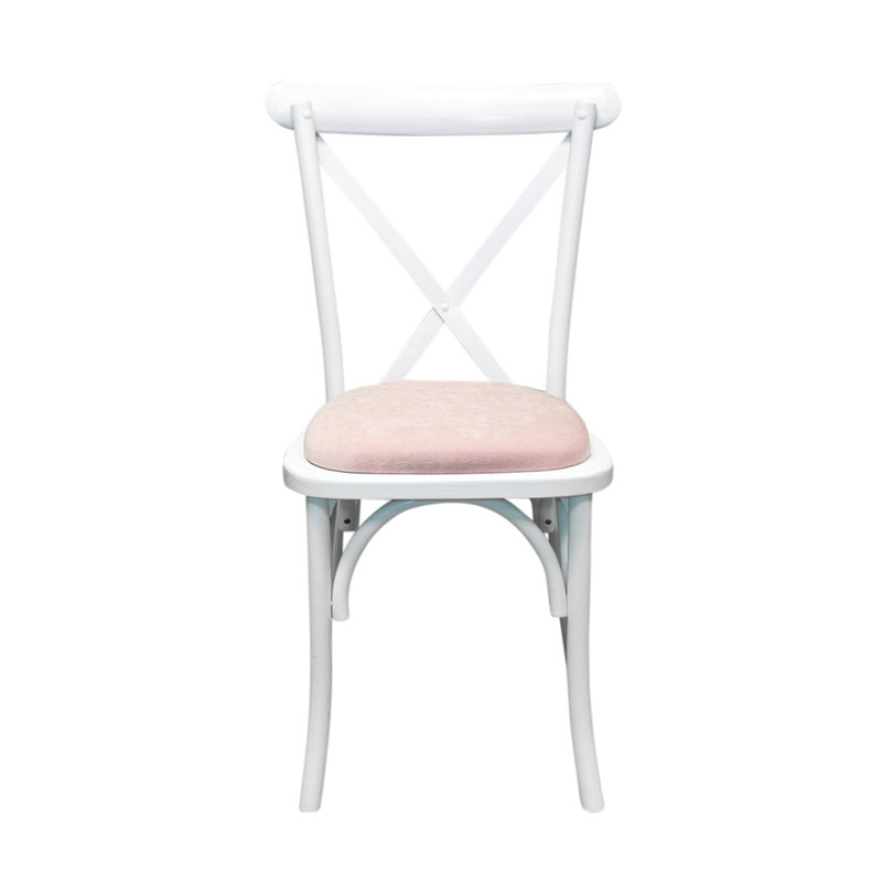 Aviles 43cm H Polyester Blend Upholstered Cross Back Stacking Side Chair, Blush, White