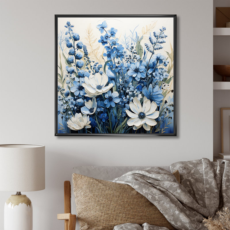 Blue Bonnets White Flowers III, reproduction d'art sur toile, H 30 po x l 30 po x P 1 po, Noir