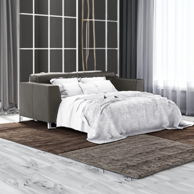 Canapé-lit à accoudoirs larges en cuir véritable italien de 87 po avec matelas en mousse viscoélastique Monica