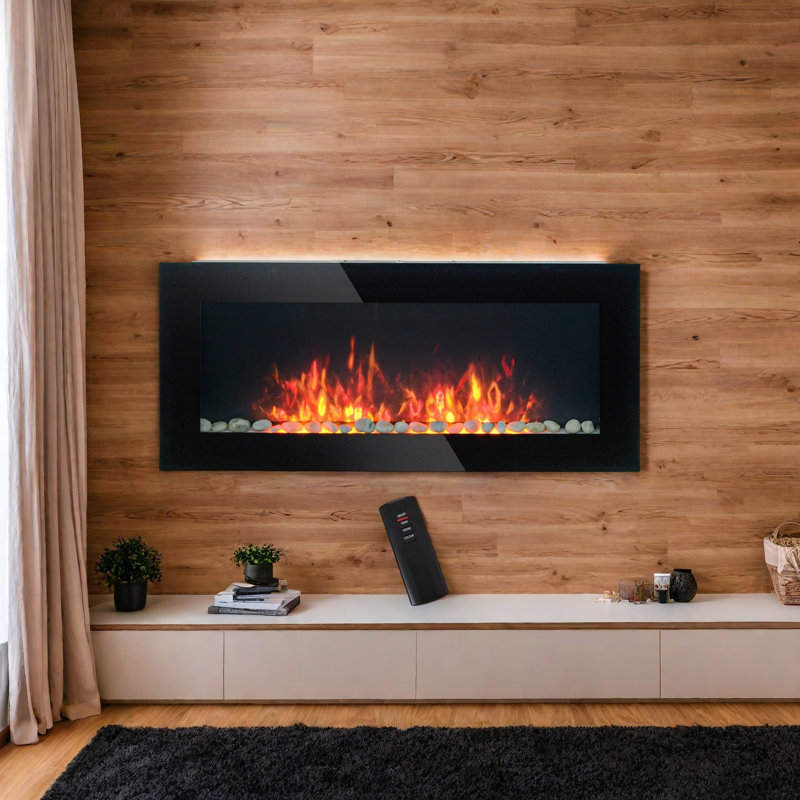 Foyer électrique mural 41,3 "avec effet de flamme, lumière de fond 7 couleurs en noir, 1500W