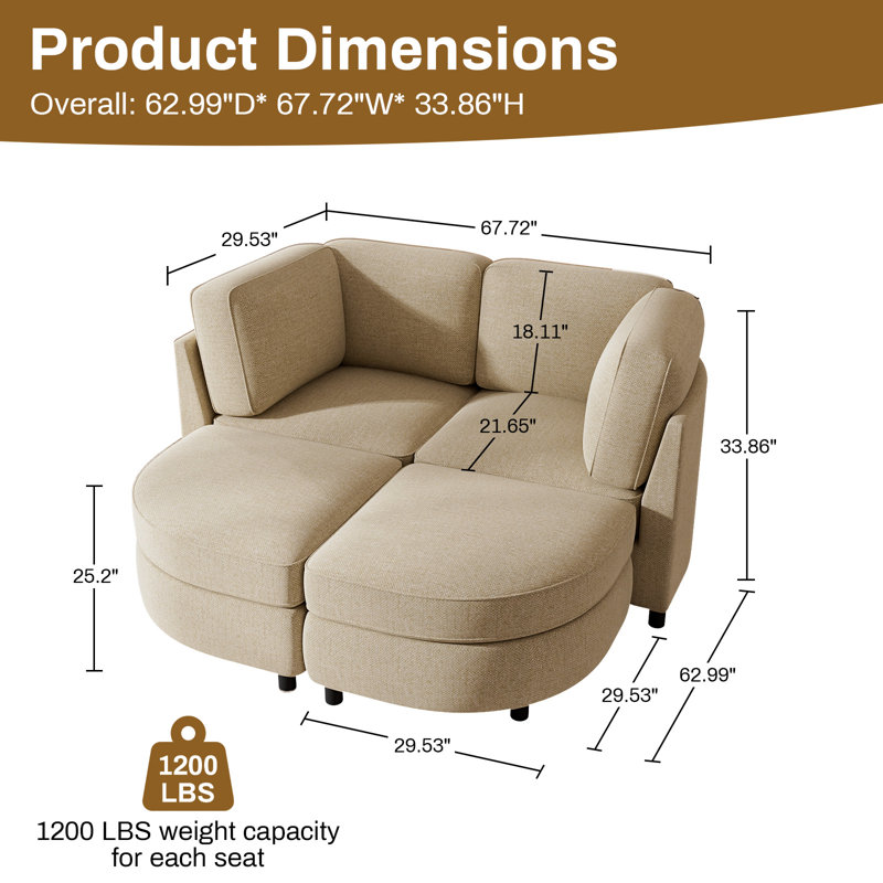 Canapé modulaire rembourré en chenille de l 67,72 po avec repose-pieds, Chenille beige