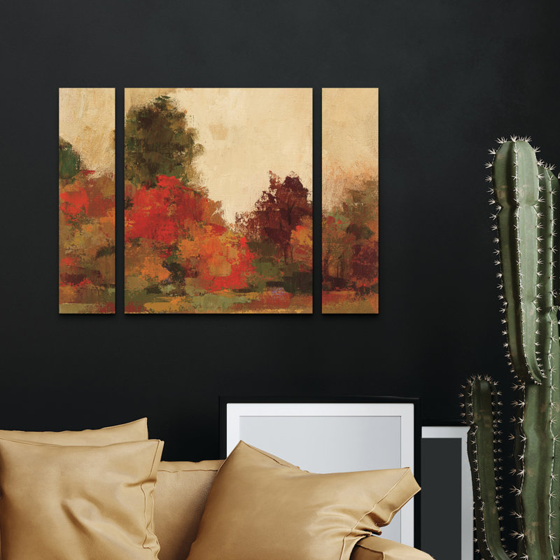 Ensemble de 3 panneaux - Silvia Vassileva «Fall Forest Iii», art mural sur toile pour le salon, la chambre à coucher ou le bureau 
