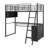 Modern Metal Loft Bed With Integrated LED Lighting, Study Table, And Quad Storage Shelves-947017277