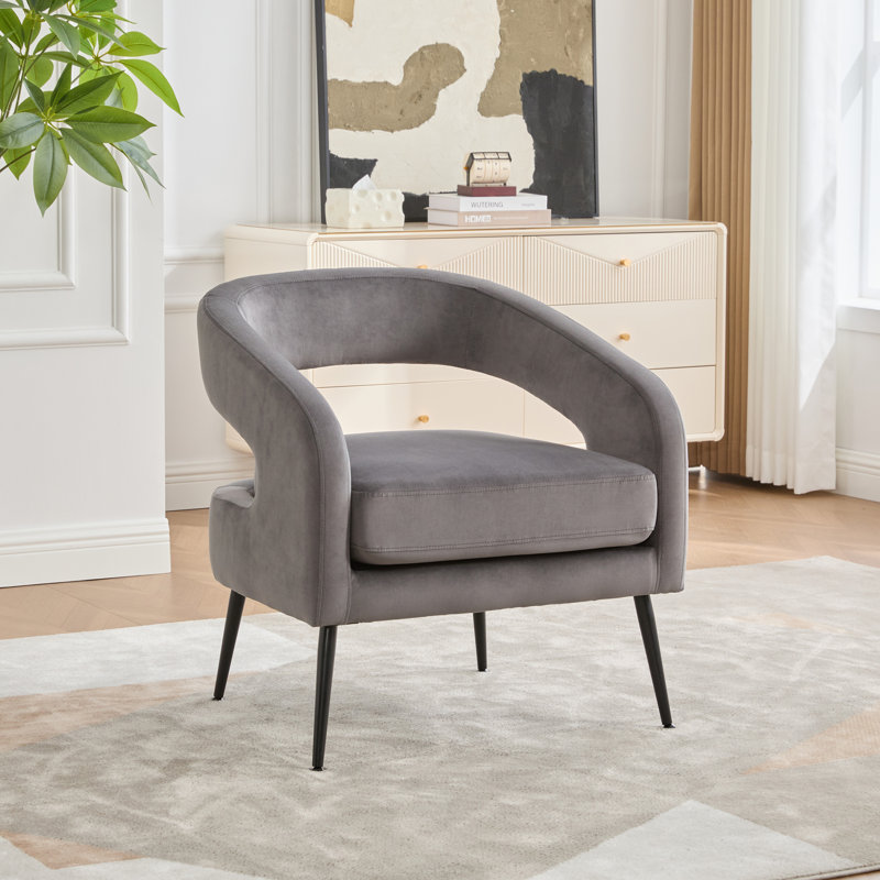Fauteuil demi-tonneau en velours, Gris