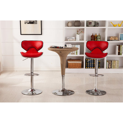 Upholstery Swivel , Of 2, Red - Foam-Filled Seat For Extra Comfort , 2 Adjustable With Base, Faux Leather Seat, Fashionable Style