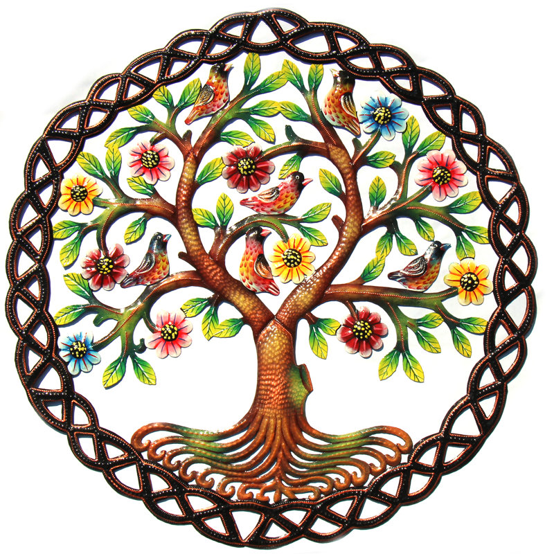 Arbre de vie peint en forme de cercle, art mural