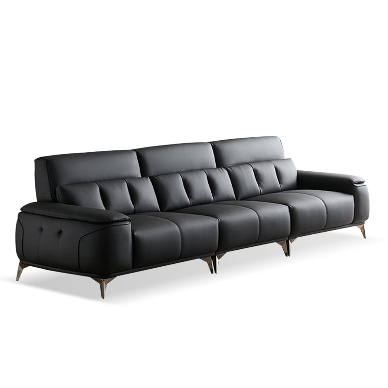 Canapé modulaire noir en similicuir, 102.36" W