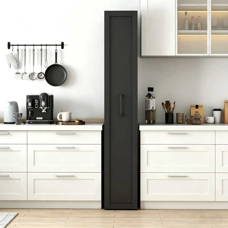 Grand chariot de rangement noir avec poignée et roulettes - Armoire étroite pour étagère à épices et garde-manger