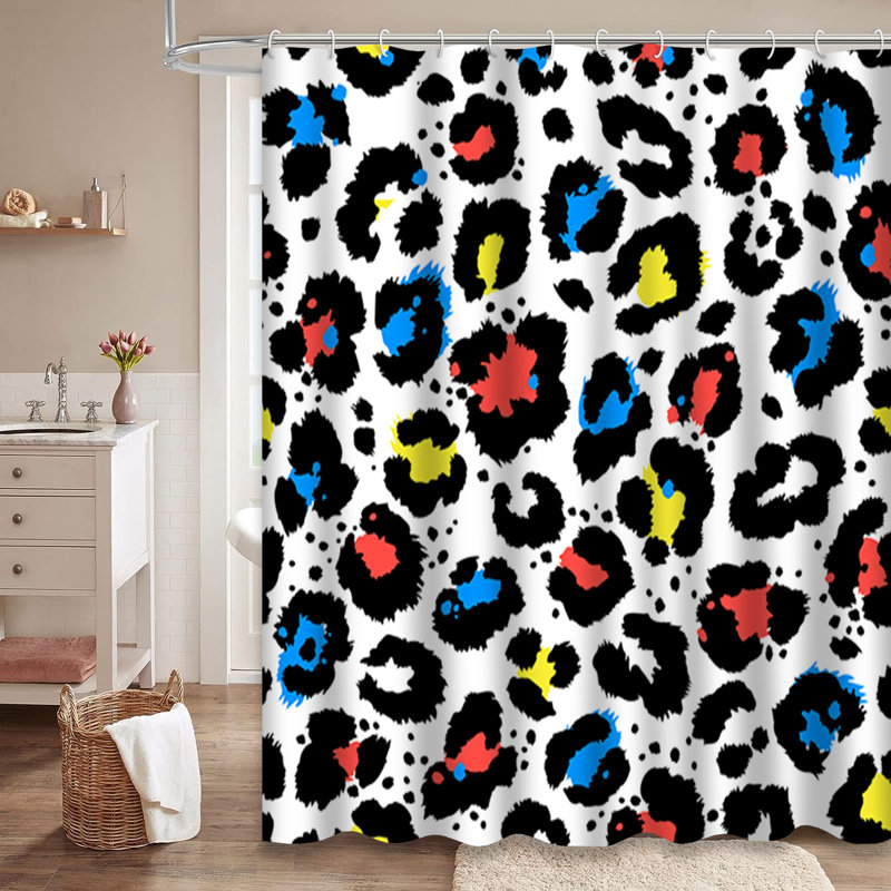 Rideau de douche bleu en peau de léopard avec 12 crochets, L 72 po x l 84 po