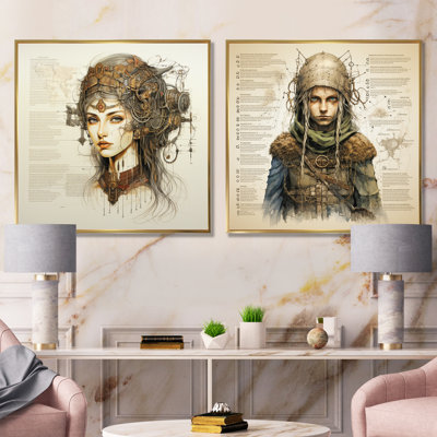 «Vintage Elves Blueprint I», ensemble de 2 reproductions sur toile