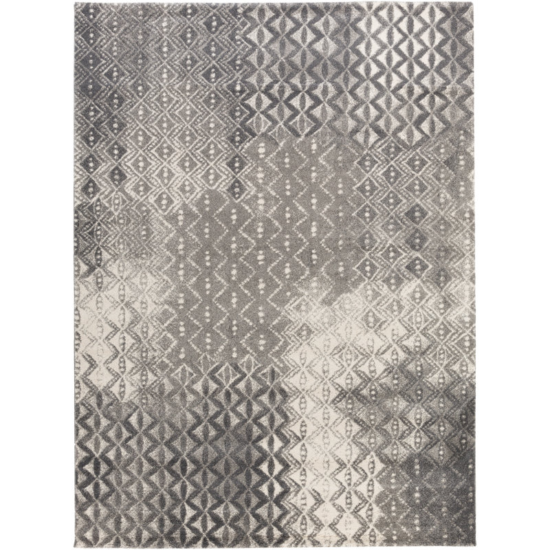 Tapis gris à motif géométrique Twyman, Rectangle 6 pi 7 po x 9 pi 6 po