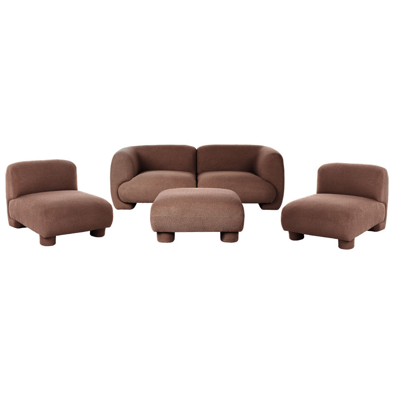 Ceonna 5 Piece Boucle Modular Living Room Set, Brown, Brown