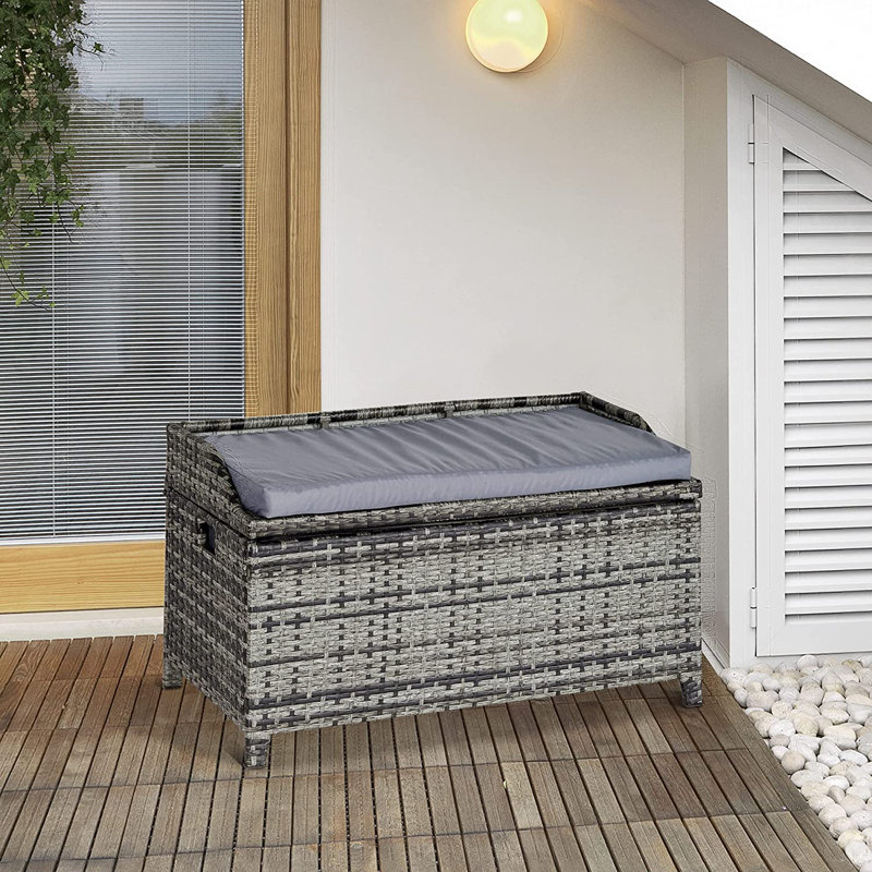 Mata Rattan Wicker Storage Basket Box Bench Seat Furniture w/ Cushion