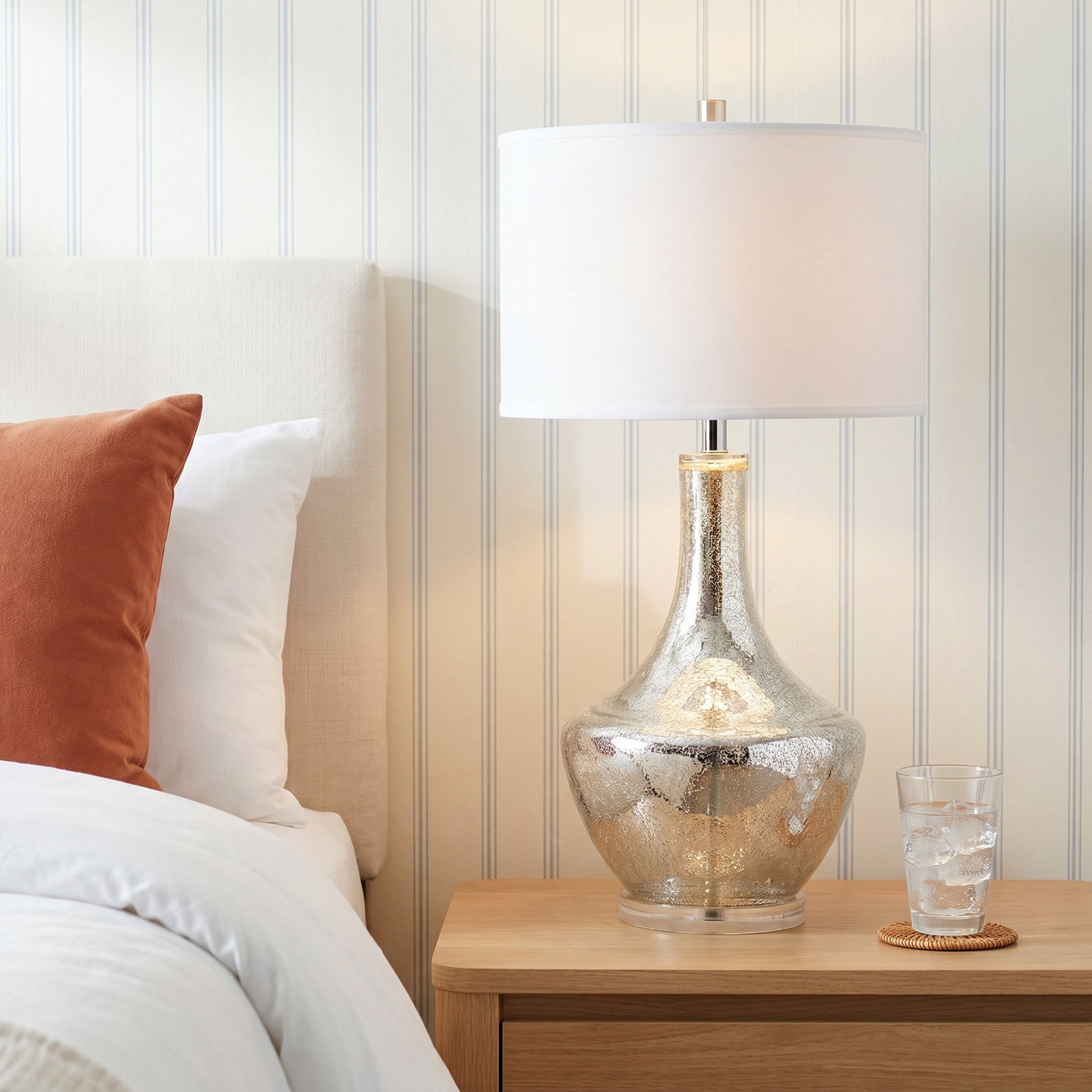 Barrington Glass Table Lamp, Silver