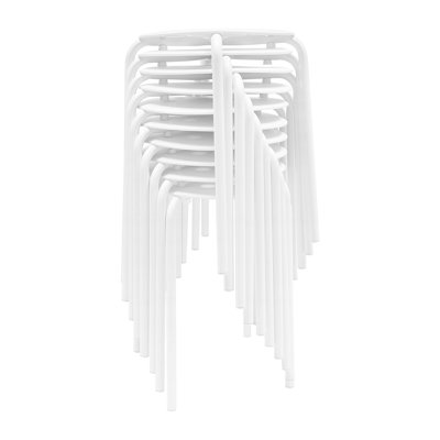 Ensemble de 10 tabourets empilables, tabourets à plateau rond en plastique blanc, tabouret portatif sans dossier avec structure en métal