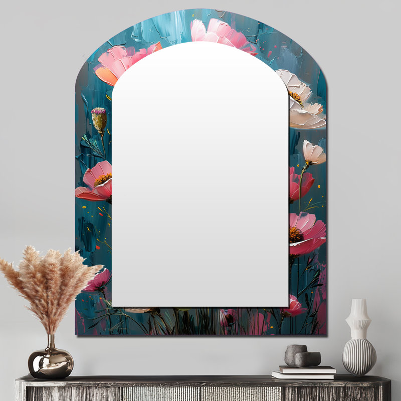 Miroir mural rose et blanc vibrant Symphony Poppies II, 43 po x 33 po