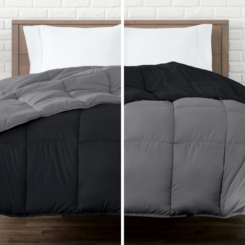 Édredon réversible en microfibre ultra douce de qualité supérieure, Noir/gris, Édredon très grand surdimensionné