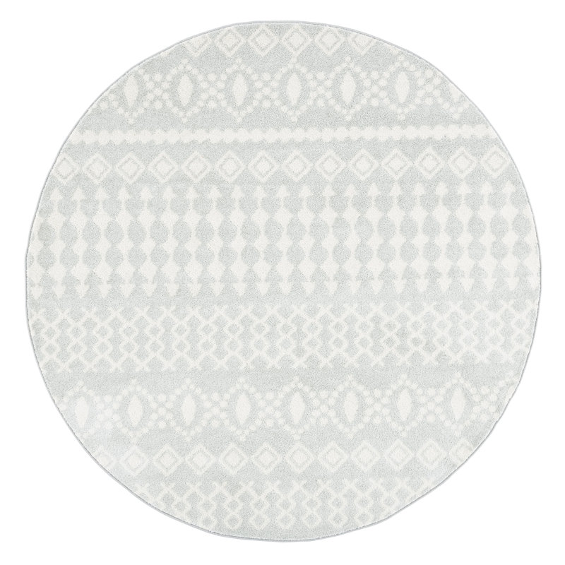Lorenco Power Loom LightGray/Ivory Rug, Round 6'7"