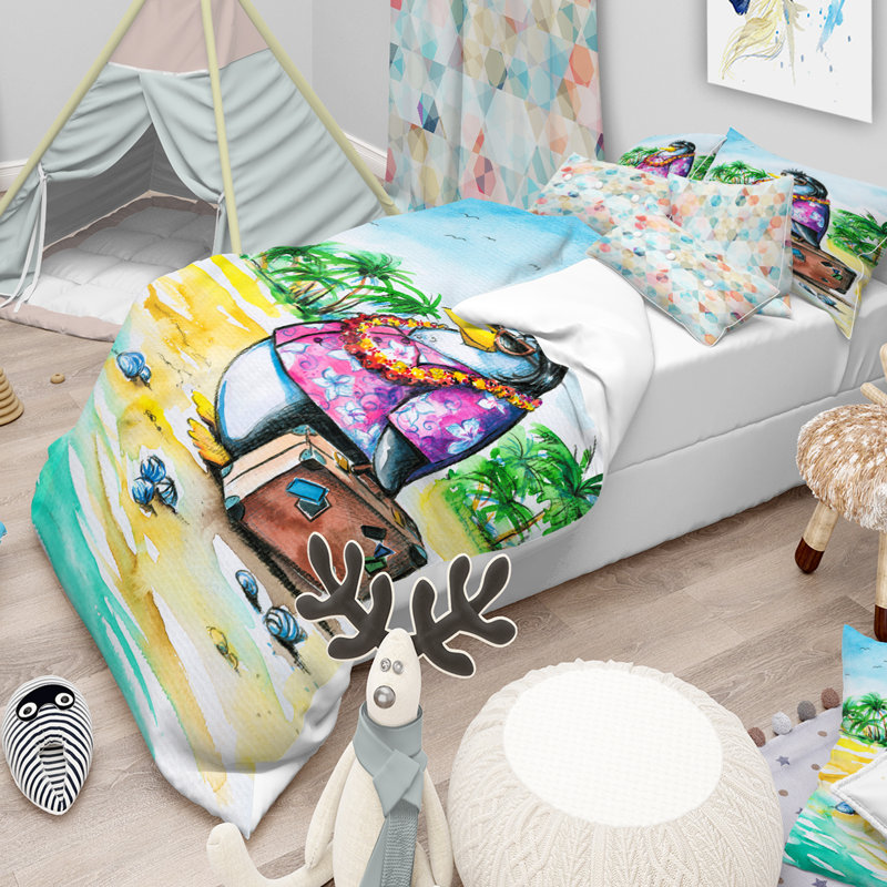 Ensemble de housse de couette designart pingouin profitant des fêtes sur la plage