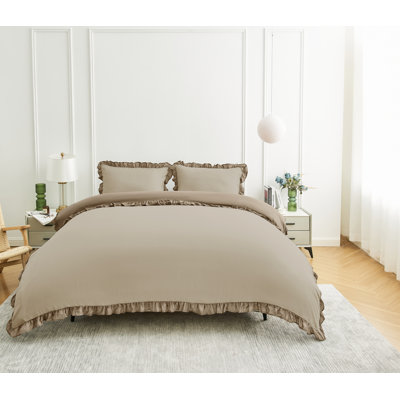 Luxury Embroidered Frill Polycotton Duvet Cover Set with Pillowcases Soft Easy Care Breathable Bedding