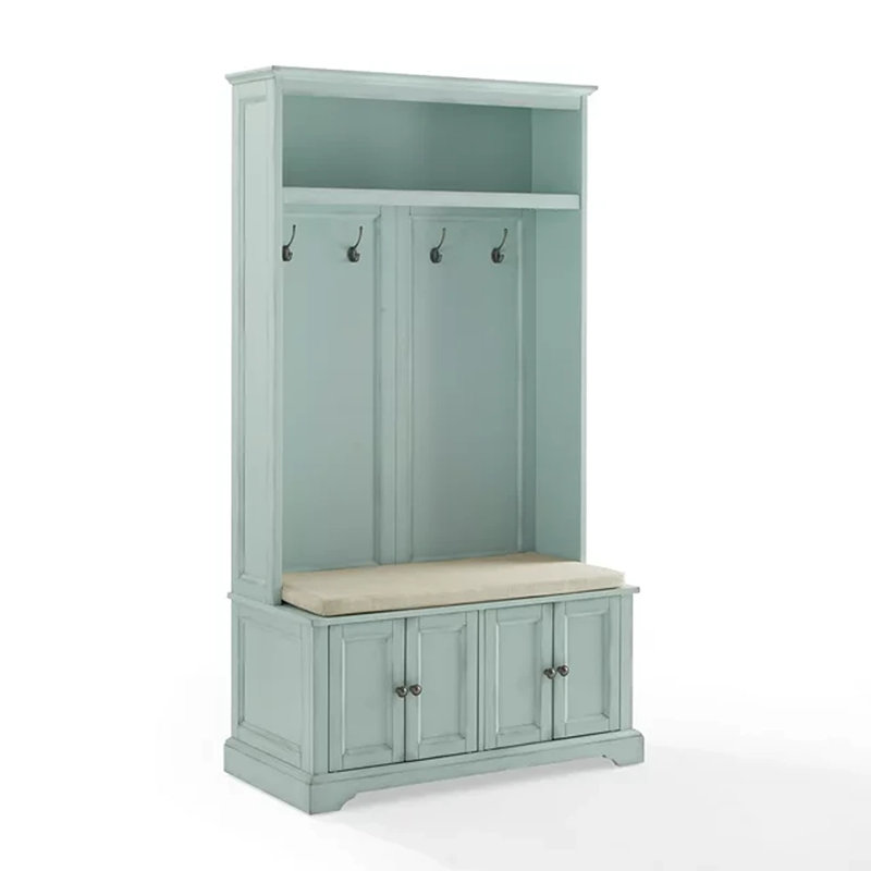 Veere Hall Tree 38'' Wide with Bench and Shoe Storage, Seafoam