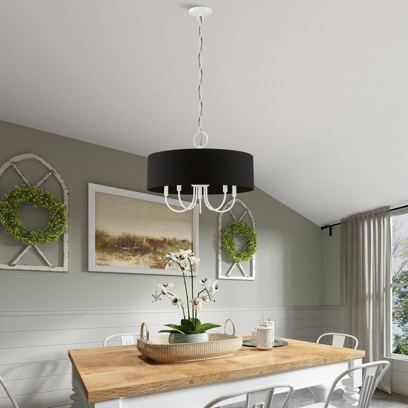 Lustre suspendu 5 lumières en laiton antique, Blanc