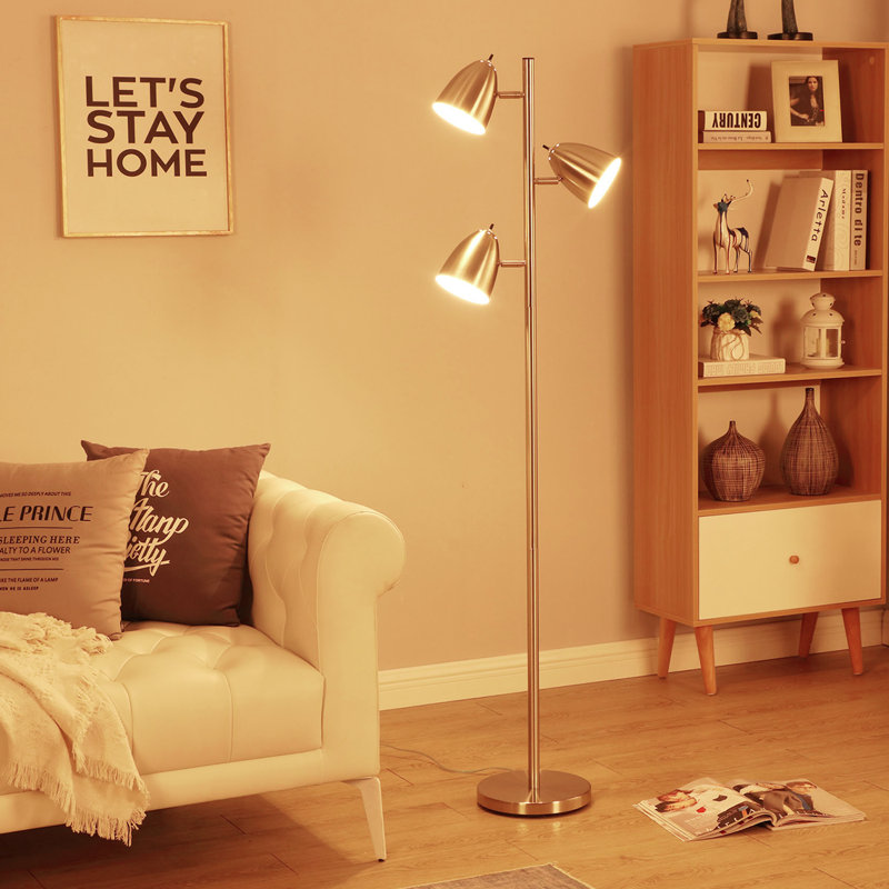 Jacob Adjustable 3-Light Nickel Floor Lamp with Google Assistant