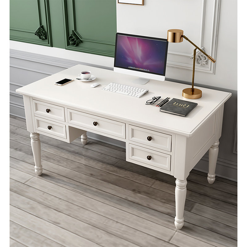 Bureau rétro en bois massif avec cinq tiroirs