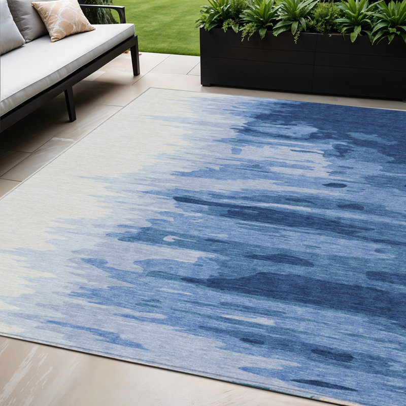 Tapis extérieur lavable abstrait bleu marine 5 pi x 8 pi