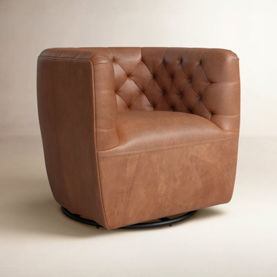 Mac Genuine Leather Swivel Barrel Chair
